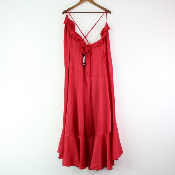 Nasty Gal Satin Ruffle Wrap Maxi Dress Red‎ Size 12 - Picture 3 of 7